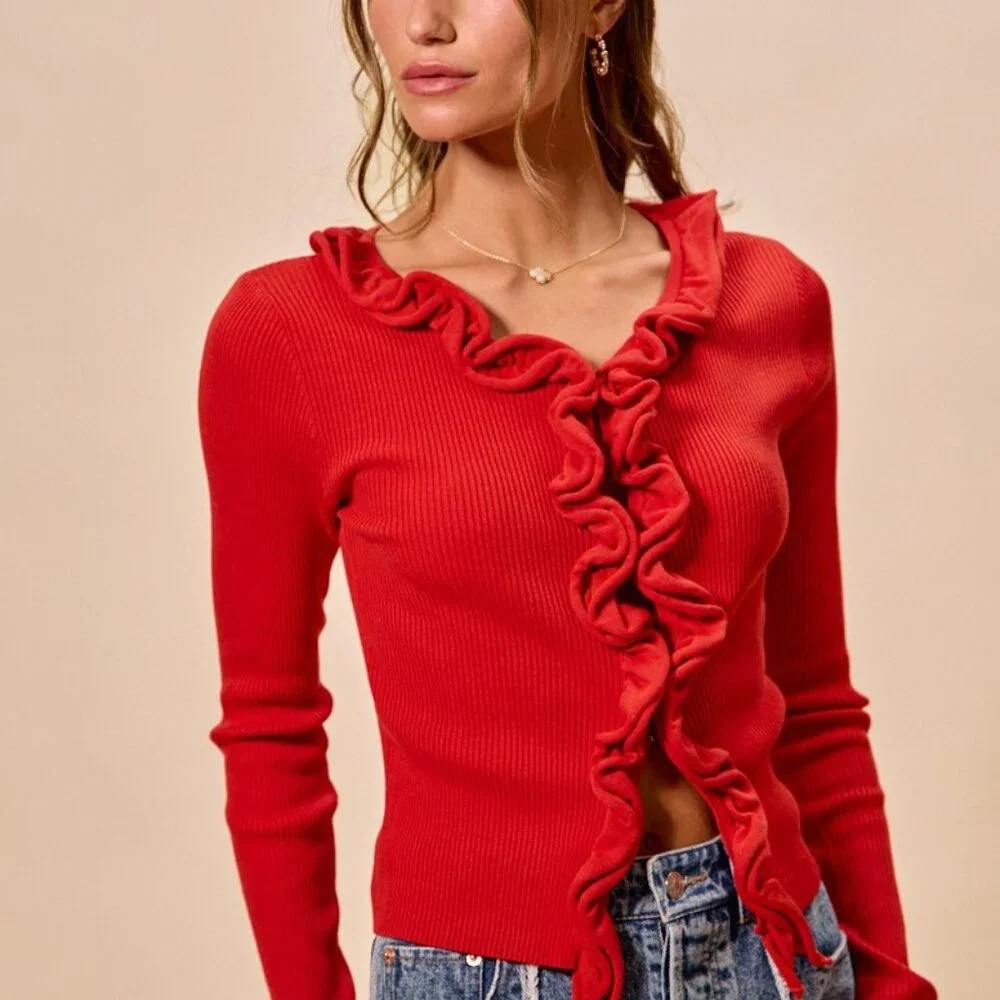SO ME Cascade Ruffle Ribbed Sweater‎ Cardgian - Picture 16 of 16